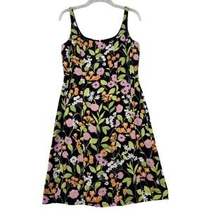 Sigrid Olsen Dress Womens Size 4 Black Floral Linen Blend Fully Lined Sleeveless